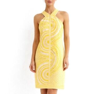 NWT Taylor Sunshine Yellow & White Sleeveless Geometric Print Sheath Dress
